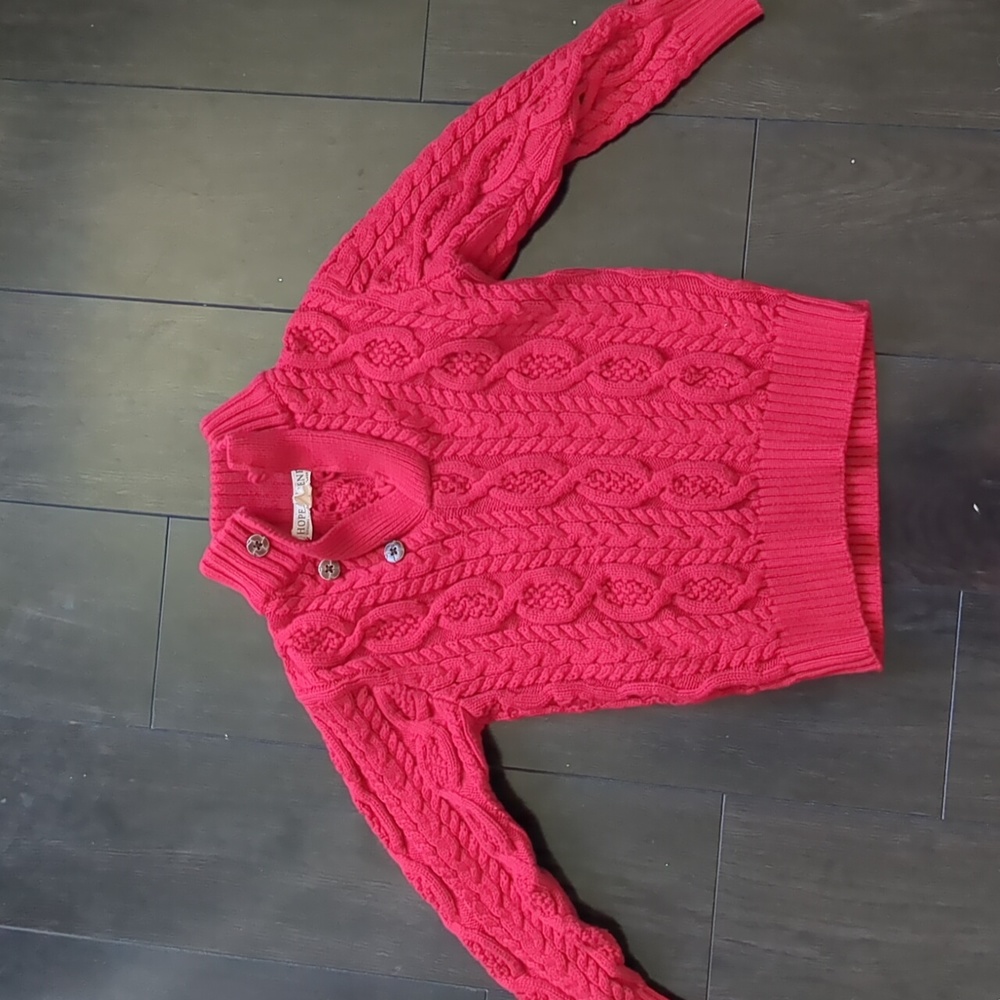 Hope & Henry XXS (3T) kids cable knit sweater red